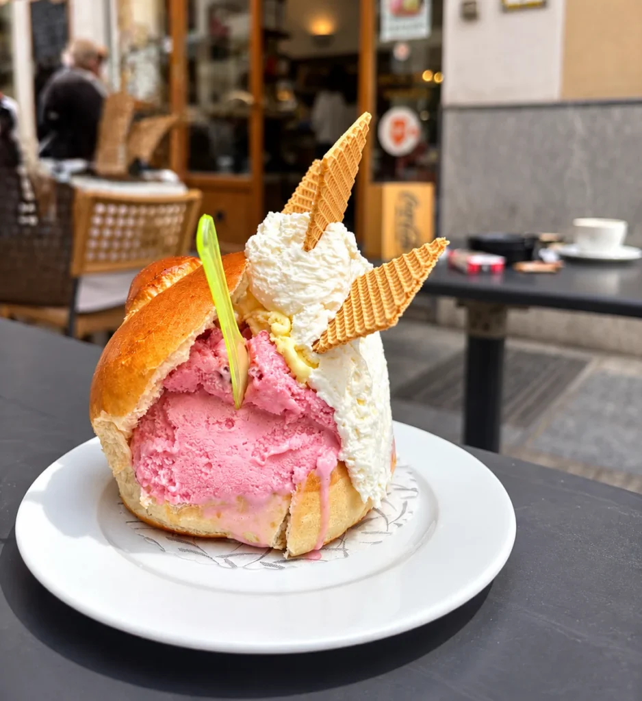 Brioche con gelato, traditional Sicilian ice cream sandwich