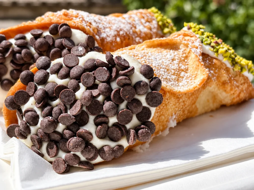 Traditional Sicilian cannoli filled with ricotta